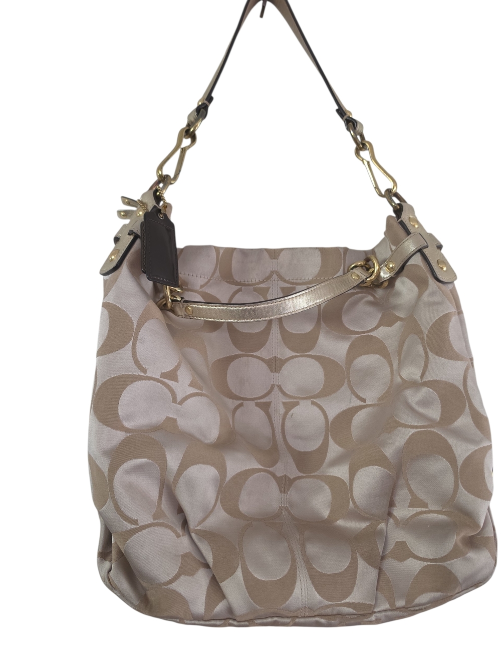 Coach Signature Hobo Bag in Khaki/Cream with Gold Hardware